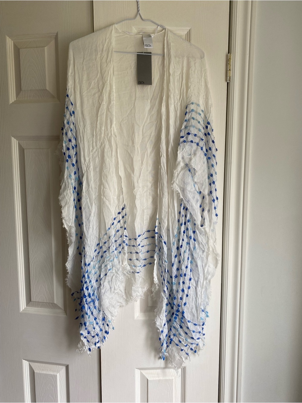 Nordstrom Loose knit White Cover up with Blue Dot Embroidery New One size